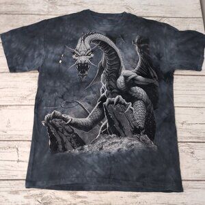 Vintage The Mountain 2001 Grey Tie Dye Dragon Shirt Men Size Large